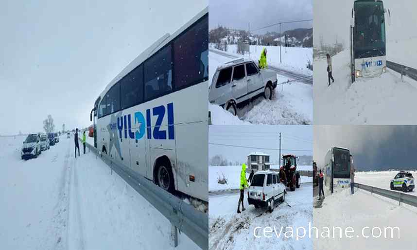 Samsun-Sinop Karayolunda Karla Mücadele: Kanala Düşen Otobüs ve Otomobil Kurtarıldı