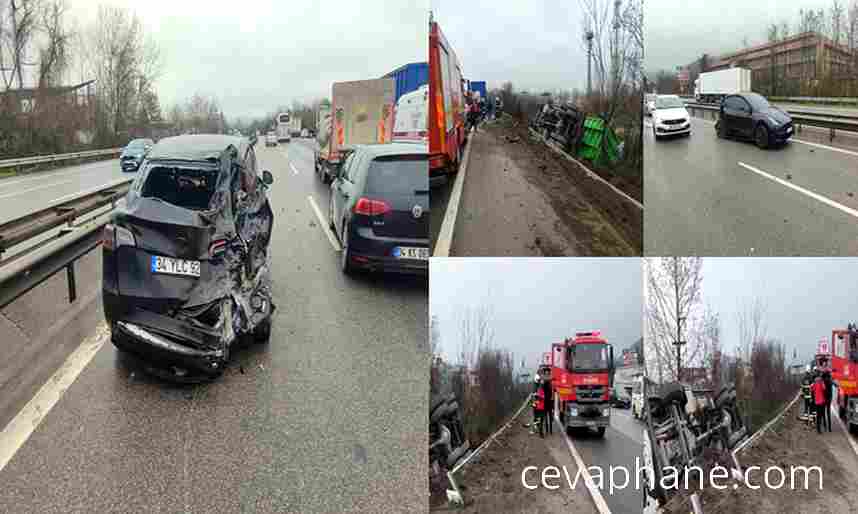 Sakarya'da Feci Kaza: Otomobile Çarpan Kamyon Şarampole Yuvarlandı, 3 Yaralı