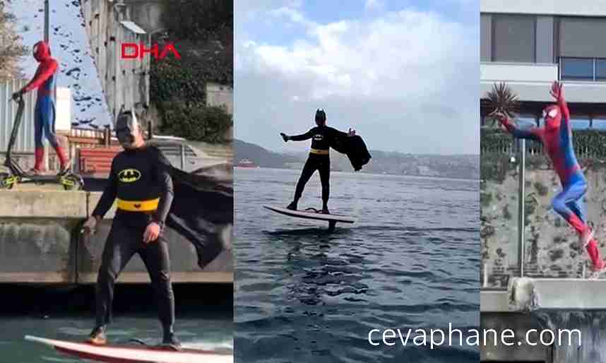 Bebek Sahili'nde Süper Kahraman Şovu: Batman ve Örümcek Adam Aynı Karede!