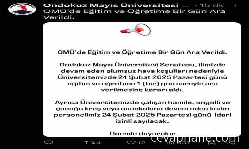 OMÜ'de Kar Engeli: Eğitim ve Öğretime Bir Gün Ara